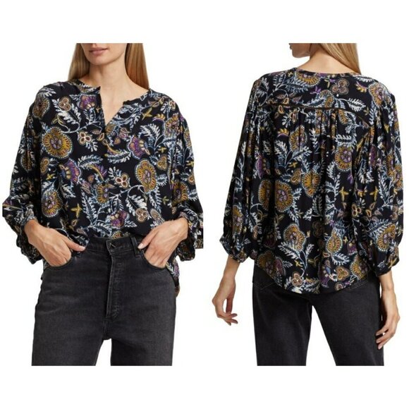 💕BA&SH💕 Valska Crepe Shirt ~ Noir Black Paisley Print XS US 2 NWOT - Picture 10 of 16